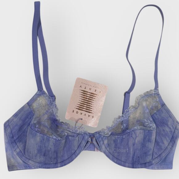 SavagexFenty Tie Dye Half Cup Lace Bra 32C Purple Romantic Festival Top Lingerie - Picture 2 of 8